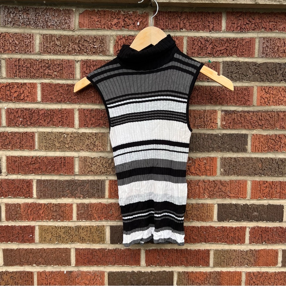 Express Black and White Striped Ribbed Turtle Neck Sweater Tank Top